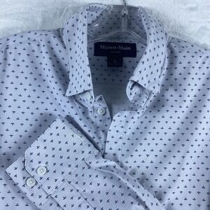 Mizzen+Main Button Up Shirt Sz M Blue Pattern Long Sleeve Leeward Trim Office